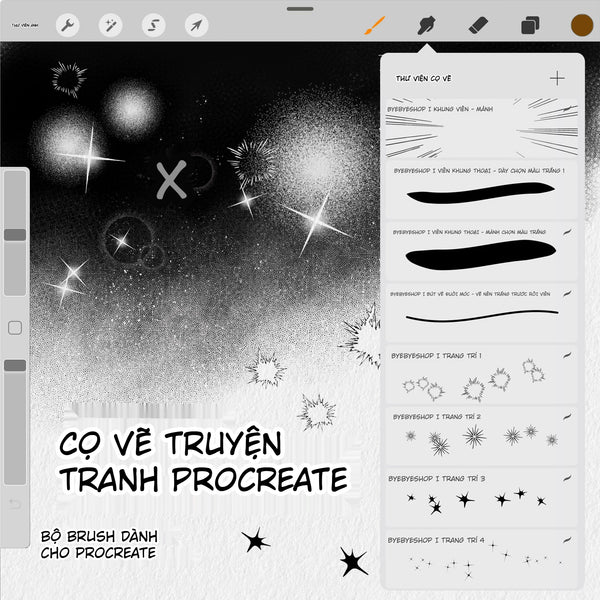 Comic Art Procreate Brush Set - Halftone Dots, Borders, Light Splash & Texture Effects