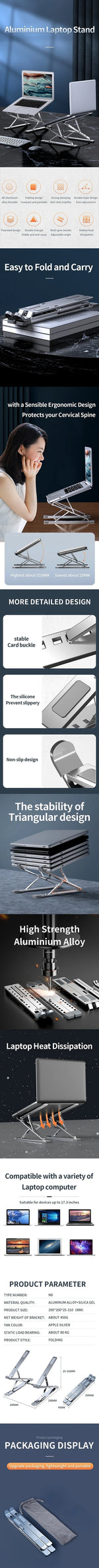 Giá đỡ laptop YYLM N8 bằng nhôm dành cho MacBook – Giá đỡ máy tính xách tay có thể điều chỉnh, di động, gập gọn và có chức năng làm mát.